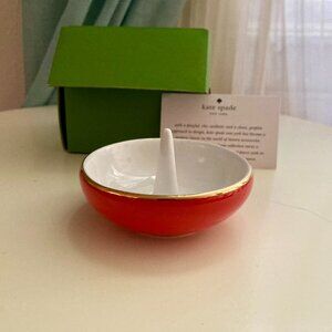 NWT Kate Spade Ring It Up Red Porcelain Ring Holder Gold Trim
